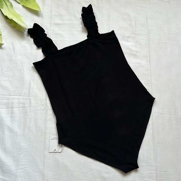 NWT MangoPop Square Neck Ruffle Strap Stretchy Tank Top Bodysuit - Picture 7 of 11